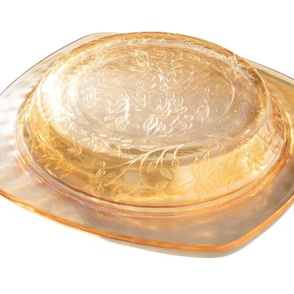 Jeanette Floragold Louisa Butter Dish Depression Glass Iridescent Dish w/ Lid - Picture 8 of 9